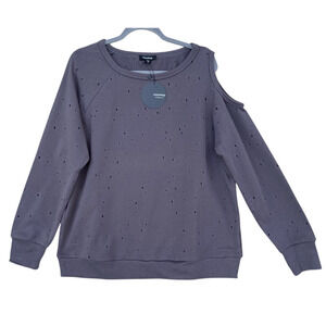 NWT New Mitto Shop Womens Medium Destroyed Single Cold Shoulder Sweatshirt